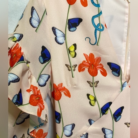 Borgo de Nor Luna Asymmetrical Printed Crepe de Chine Midi Dress in Light Pink - Picture 7 of 11